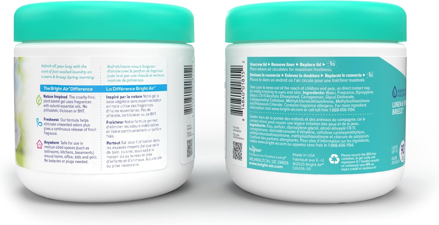 Bright Air 14 oz. Super Odor Eliminator, For Medium-Size Spaces, Linen & Spring Breeze Scent, Case of 6, Air Freshener, Natural Essential Oils, Lasts Up to 90 Days Each