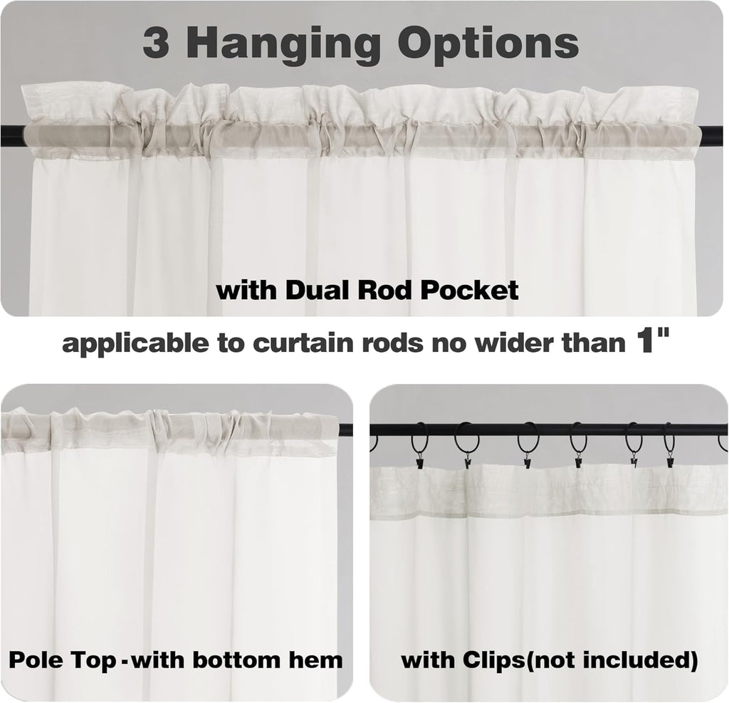 Chyhomenyc Ivory Sheer Curtains Tier 36 inch Length 2 Panels, Light Filtering Airy Rod Pocket Short Curtains Window Treatment for Small Windows/Bathroom/Cafe/Living Room/Farmhouse, 42x36 Inch