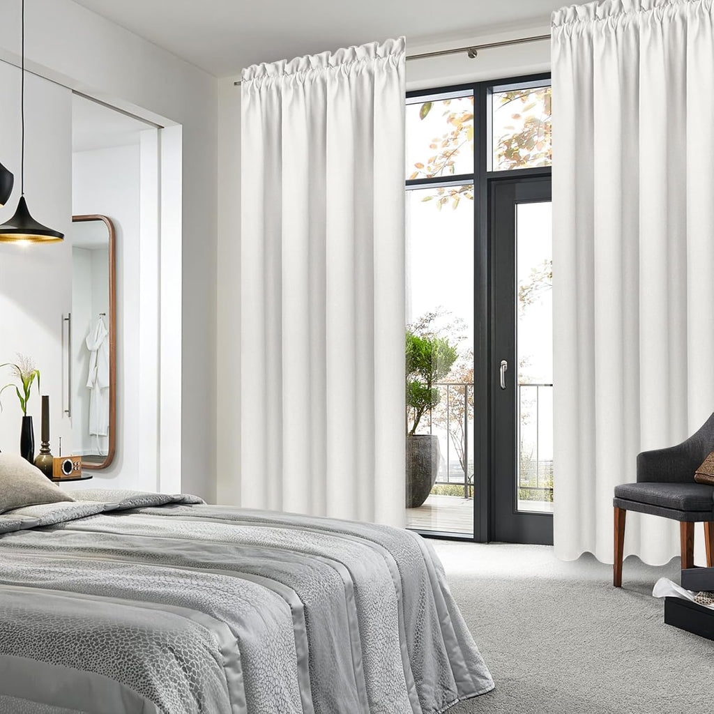 DWCN Blackout Curtains Thermal Insulated, Energy Saving & Noise Reducing Bedroom and Living Room Curtains, Ivory, W 42x L 84 Inch, Set of 2 Rod Pocket Curtain Panels