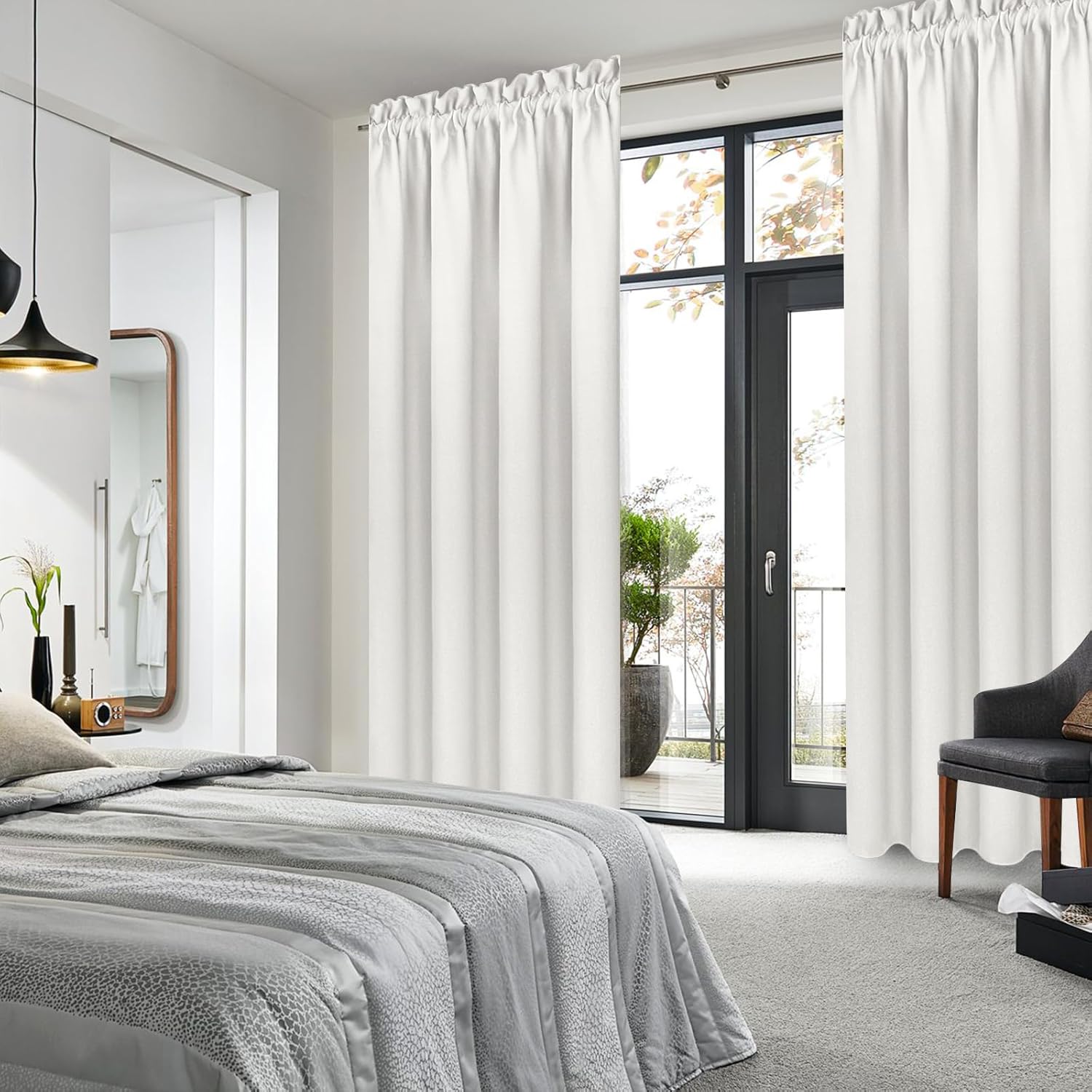 DWCN Blackout Curtains Thermal Insulated, Energy Saving & Noise Reducing Bedroom and Living Room Curtains, Ivory, W 38x L 72 Inch, Set of 2 Rod Pocket Curtain Panels