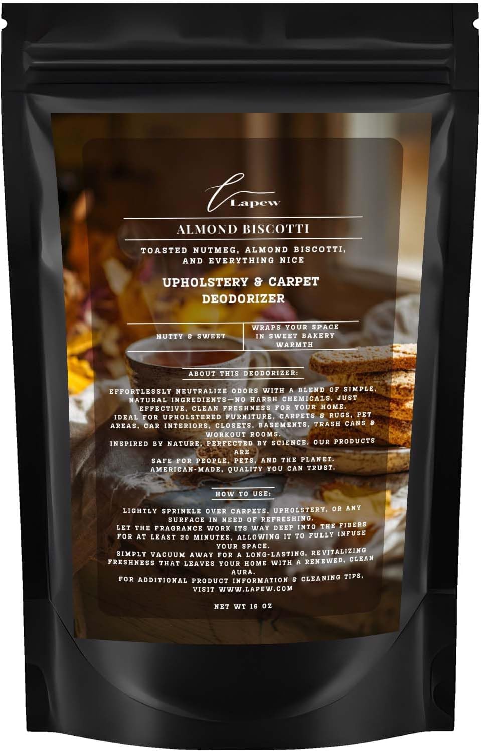 Almond Biscotti Carpet Freshener Powder: Powerful Odor Eliminator for Home, Upholstery Deodorizer, Carpet Deodorizer, Pet Urine, Cat Litter Box - Nutmeg & Spice Fragrance