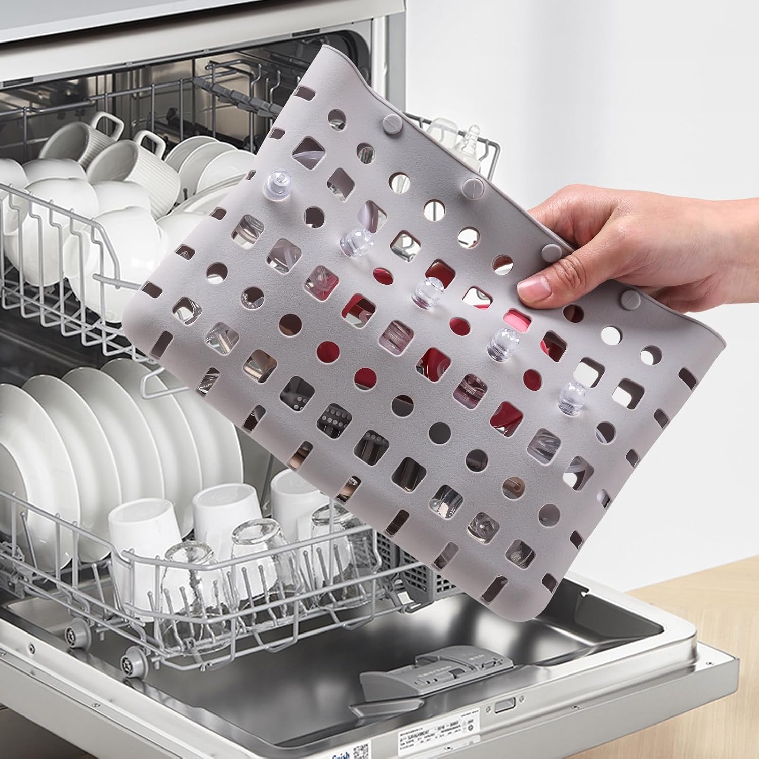 Baby Bottle Drying Rack:Space Saving Standing Drying Rack for Baby Bottles and Pump Part Cleaning,be Equipped with Bottle Brush（Pink Lotus Root）