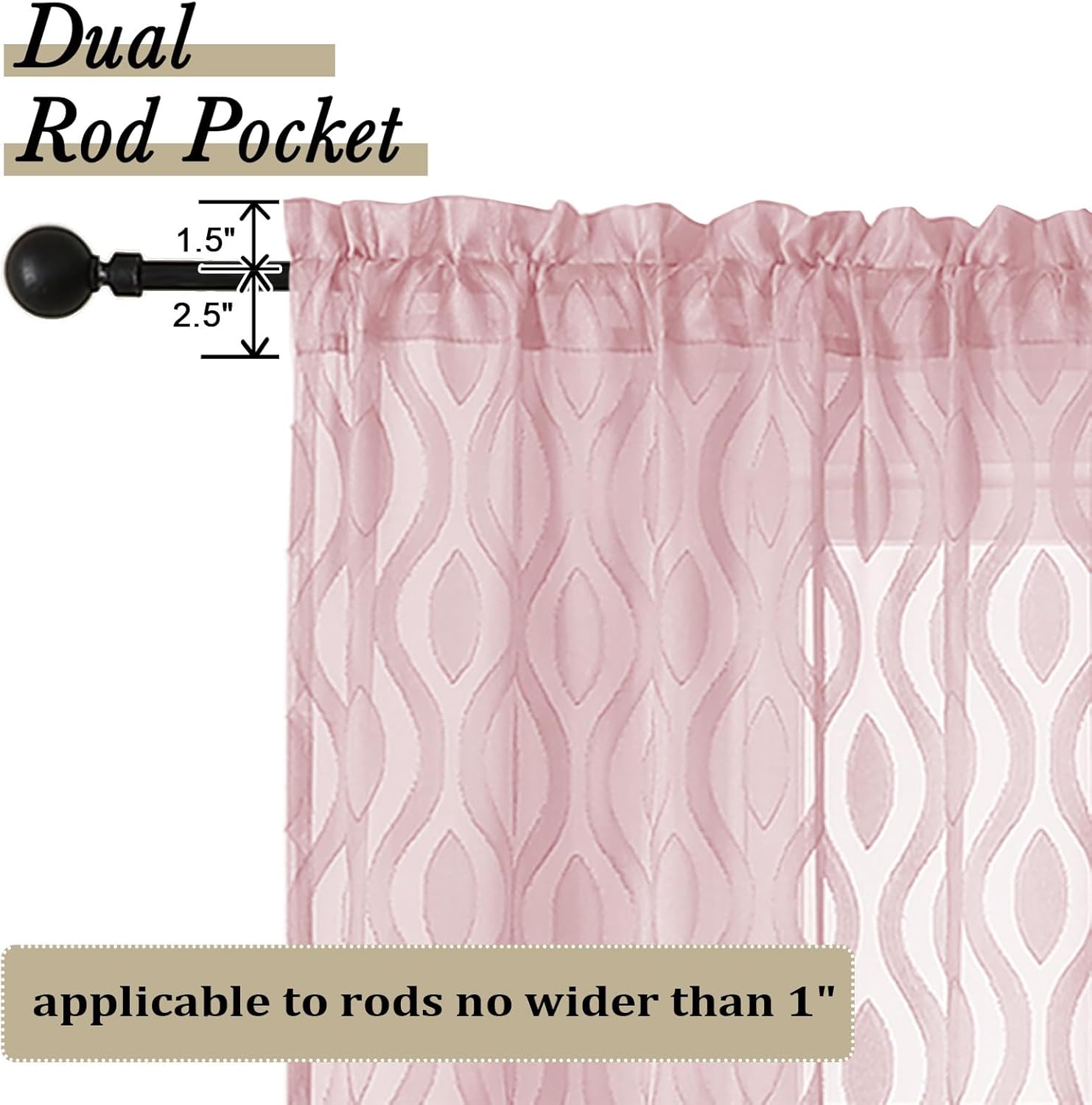 Aiyufeng Pink Sheer Curtains 2 Panels 54 Inch Length, Soft Lightweight Clip Jacquard Textured Blush Curtains for Bedroom Living Room, Modern Wavy Line Solid Voile Sheer Drapes, 40" Wx54 L Inches
