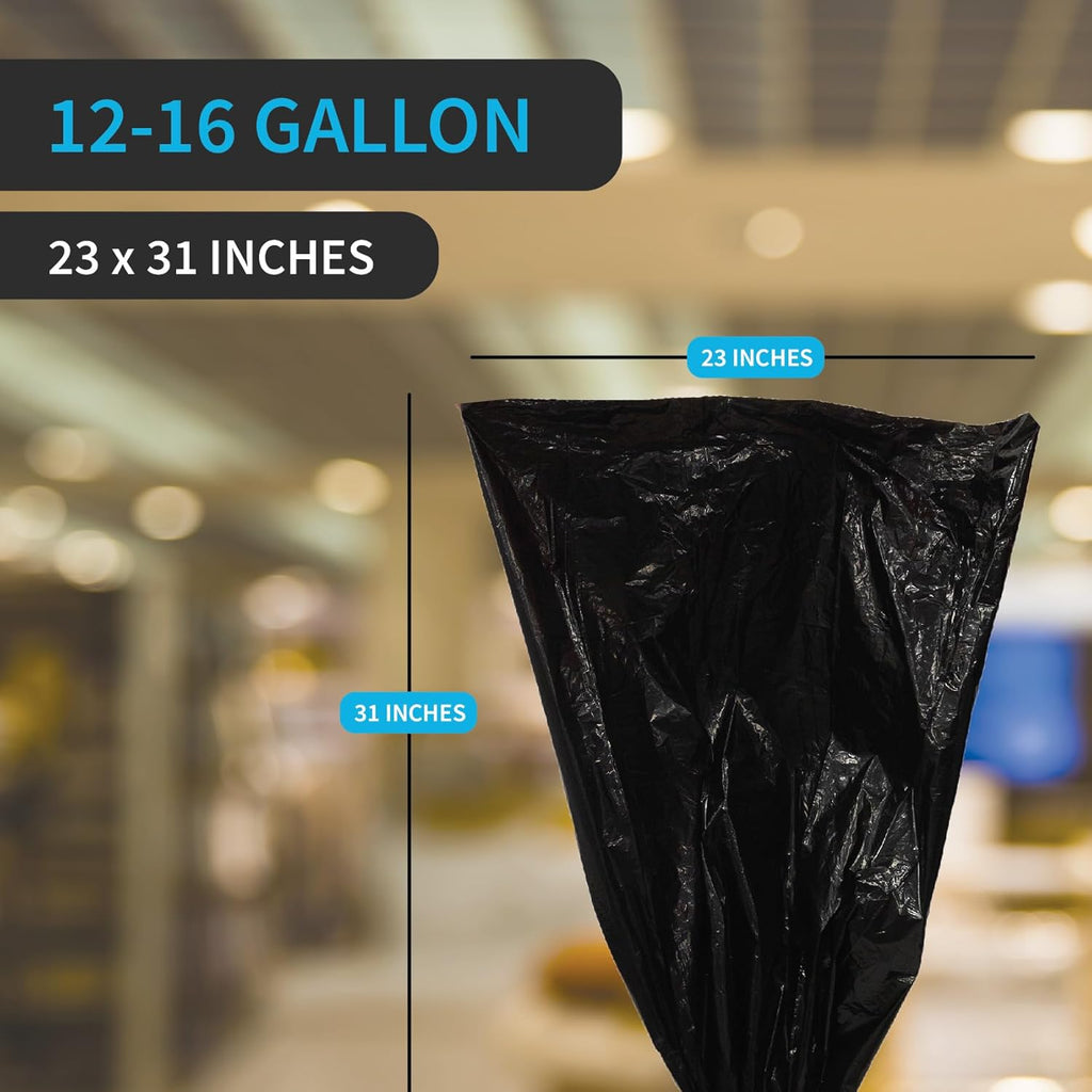 Home and Kitchen Durable Black Trash Bags, 12-16 Gallon, Strong and Puncture Proof Resins, 0.8 Mil Thick, Standard Wastebasket Size 23 x 31, Extra Tall, Office and Food Waste, 250 Count