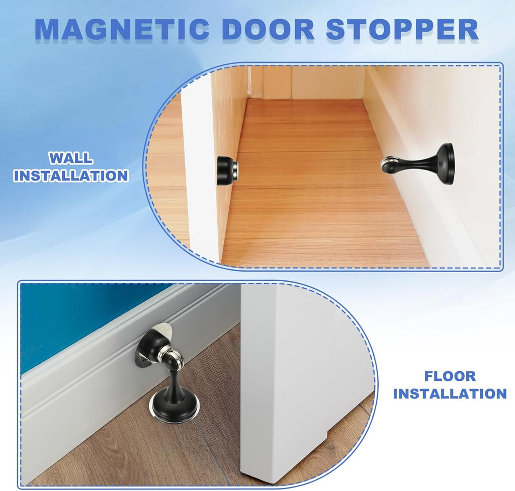 uxcell Magnetic Door Stopper, Stainless Steel Heavy Duty Door Holder, No Drilling Doors Knob Wall Protector with Self-AdhesiveTapes and Screws for Home Office Wall Floor Mounting, Gold