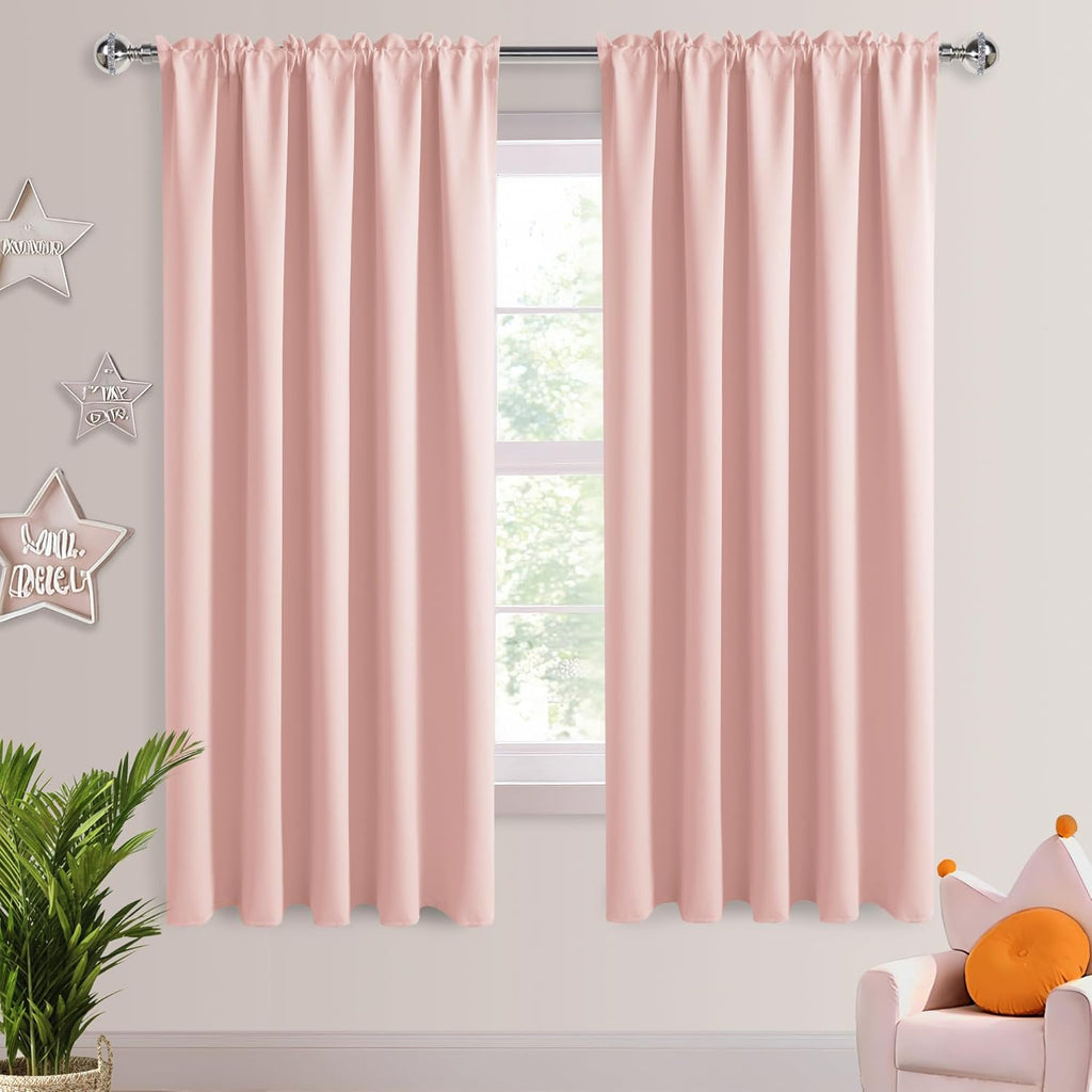 DWCN Blackout Curtains for Living Room Thermal Insulated, Energy Saving & Noise Reducing Bedroom Curtains, Blush Pink, W 70x L 63 Inch, Set of 2 Rod Pocket Curtain Panels