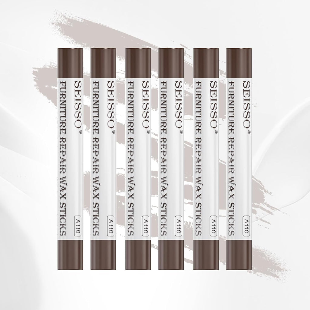 SEISSO Furniture Repair Crayon, 6 Pcs - Wood Filler Sticks, Scratch Repair Wax, Furniture Marking Repair - Scratch, Hole, Table, Wood Floor, Guitar, Covering, Instrument Fill Sticks-Tint Nut-Brown