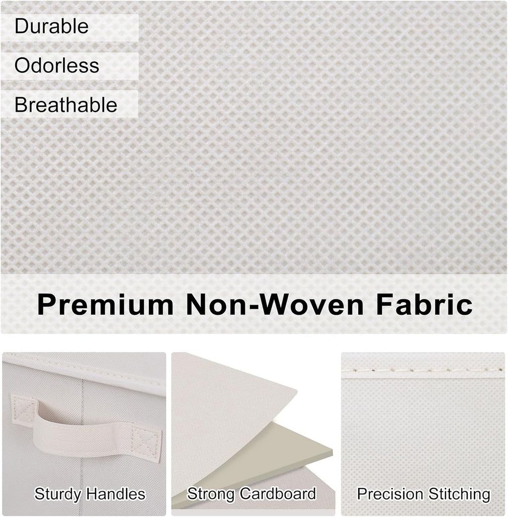 WUIKE 3 Pack Extra Large Fabric Storage Bins, Beige Foldable Closet Organizer Boxes for Clothes, Sheets and Blankets