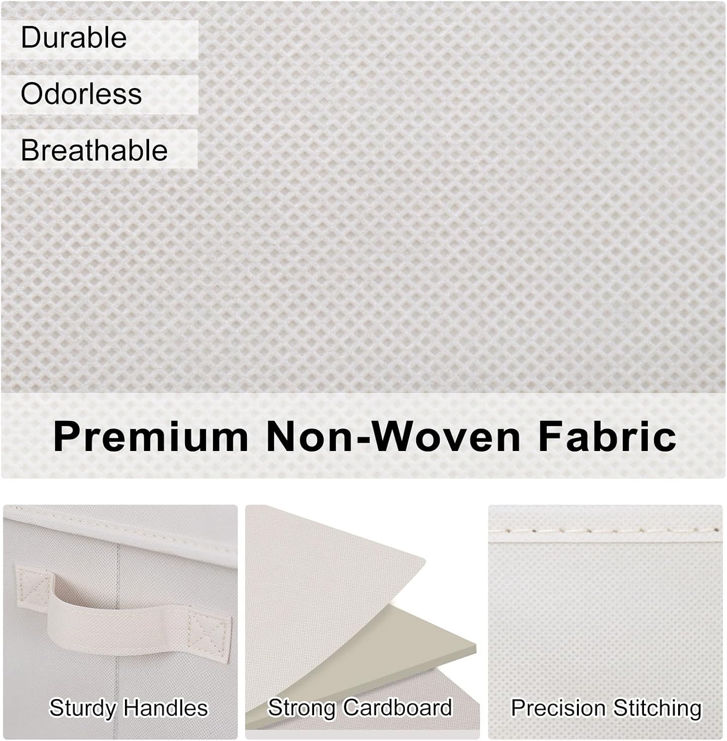 WUIKE 3 Pack Extra Large Fabric Storage Bins, Beige Foldable Closet Organizer Boxes for Clothes, Sheets and Blankets