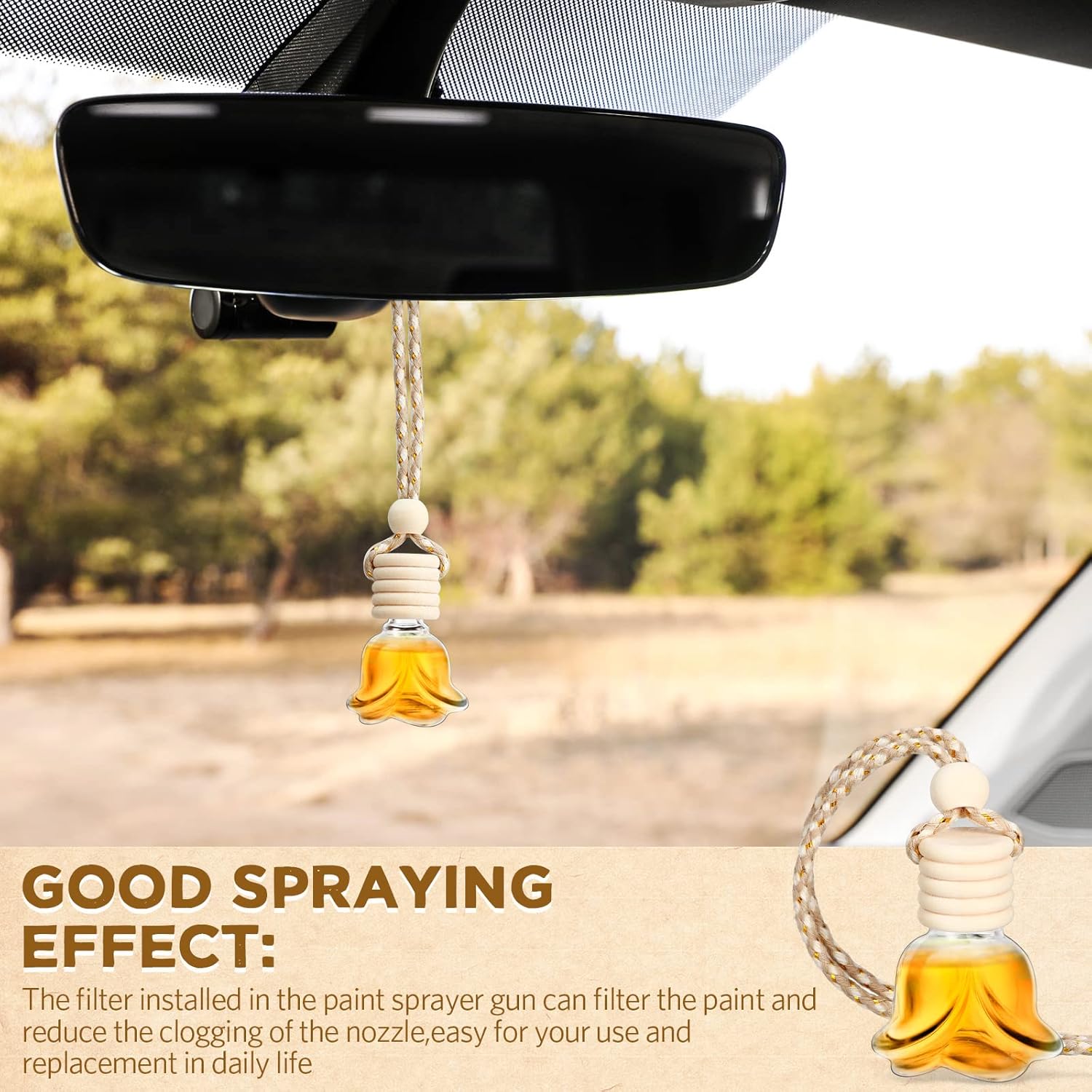 BBTO 50 Pcs Hanging Car Air Freshener Car Diffuser Bottles Empty Glass Perfume Bottle Freshener Diffuser Bottle Pendant for Essential Oil Fragrance Aromatherapy Bottle Ornament(Rose)