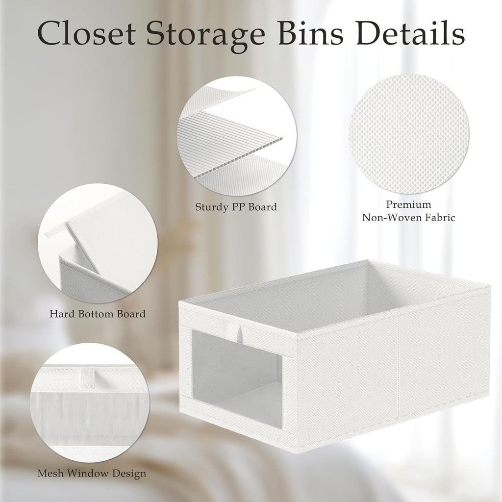 Criusia 6 Pack Linen Closet Organizers and Storage, Large Linen Closet Baskets for Organization, Foldable Storage Containers for Clothing, Towels, Jeans, Books, Shelves, White