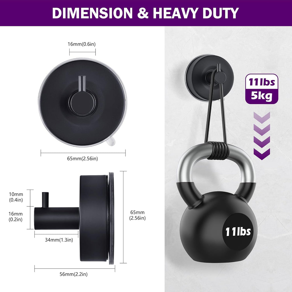 JOMOLA Stainless Steel Bathroom Suction Hooks - No Drill Adhesive-Free Wall Mount for Shower, Towel & Robe, Rustproof Metal Hardware with Damage-Free Grip, Matte Black (4-Pack)