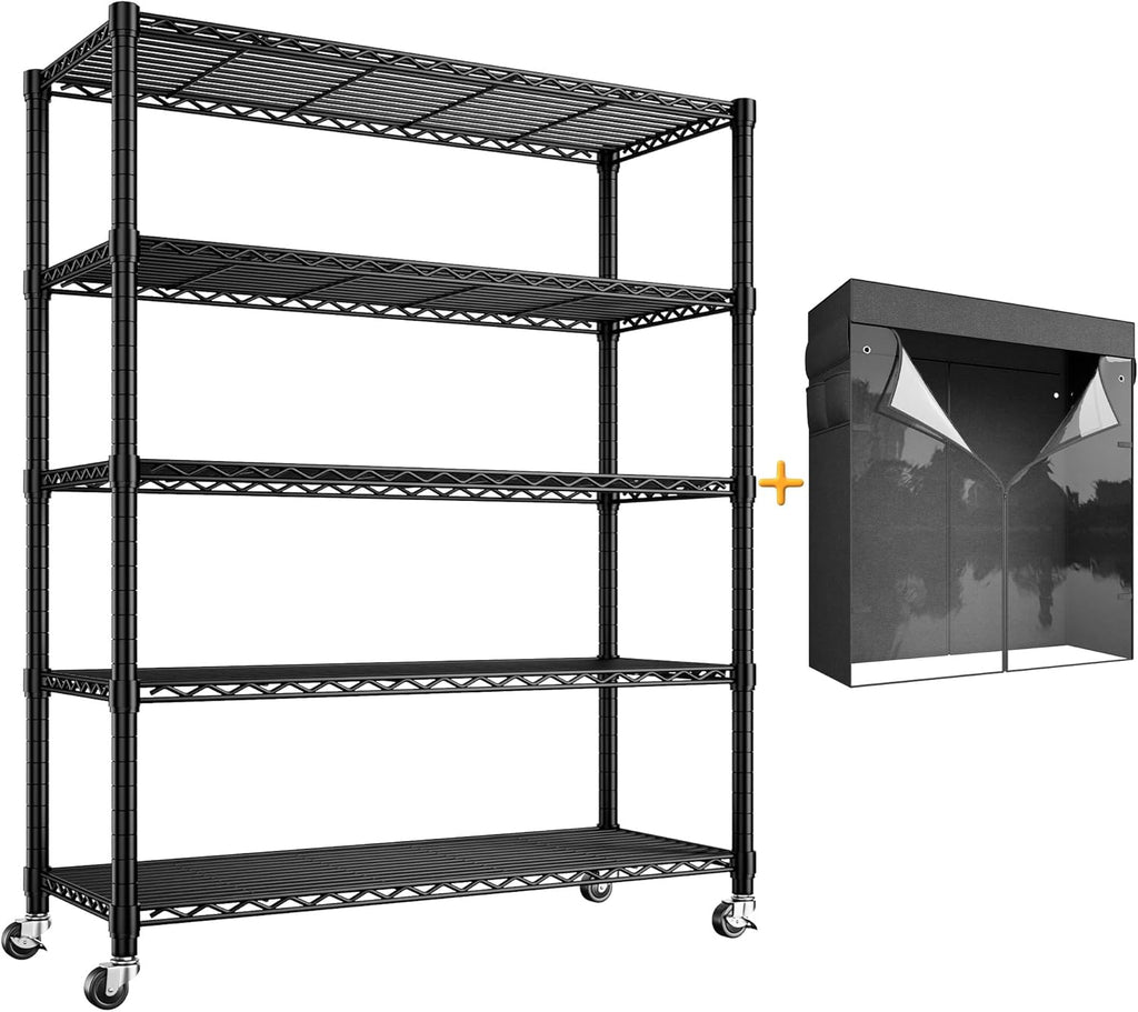 REIBII 72.8" H Storage Shelves with Wheels Wire Shelving Cover Heavy Duty Metal Shelving for Pantry Garage Kitchen Commercial Industrail,Storage Rack Shelf Commercial Shelving,35" W*16" D*72.8" H