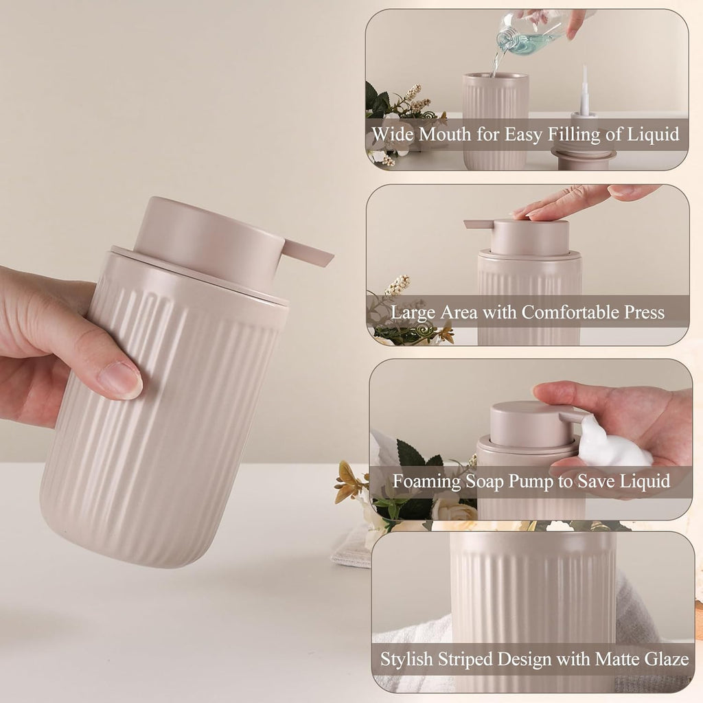 BosilunLife Foam Hand Soap Dispenser - Ceramic Foaming Soap Dispenser for Bathroom 12oz Refillable Liquid Lotion Soap Dispenser with Rust-Proof Foaming Pump for Countertop