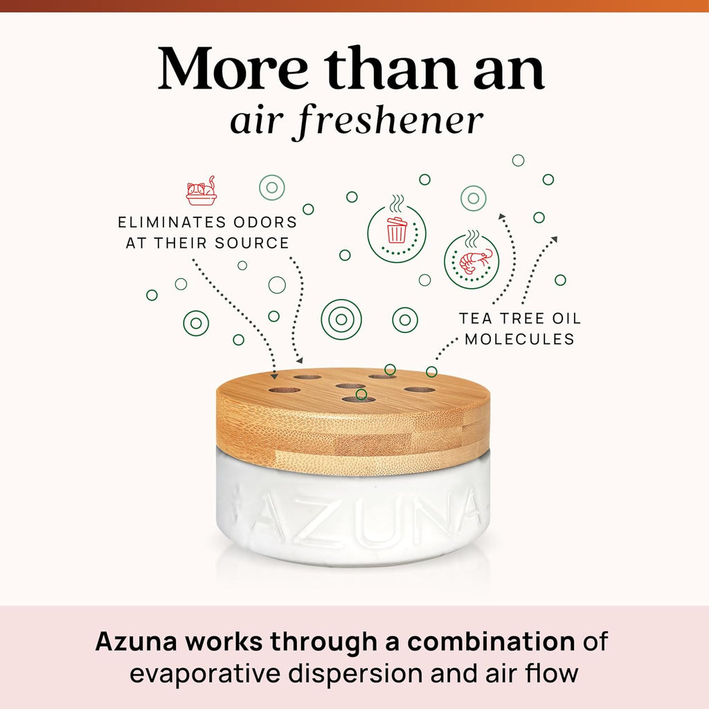 Azuna Air Freshener & Odor Eliminator for Strong Odor | 1 Room Kit Includes (1) Empty Luxe Glass Jar & 8oz Refill with Tea Tree Essential Oil Gel | Sandalwood | Last 60-90 Days