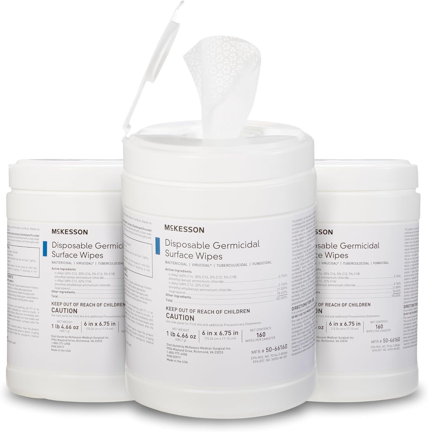 McKesson Germicidal Wipes [480 Count] Disinfecting Wipes, Alcohol Cleaning Disinfectant Wipes, Hospital Grade Multi-Surface Wipes, 160 Wipes, 3 Pack