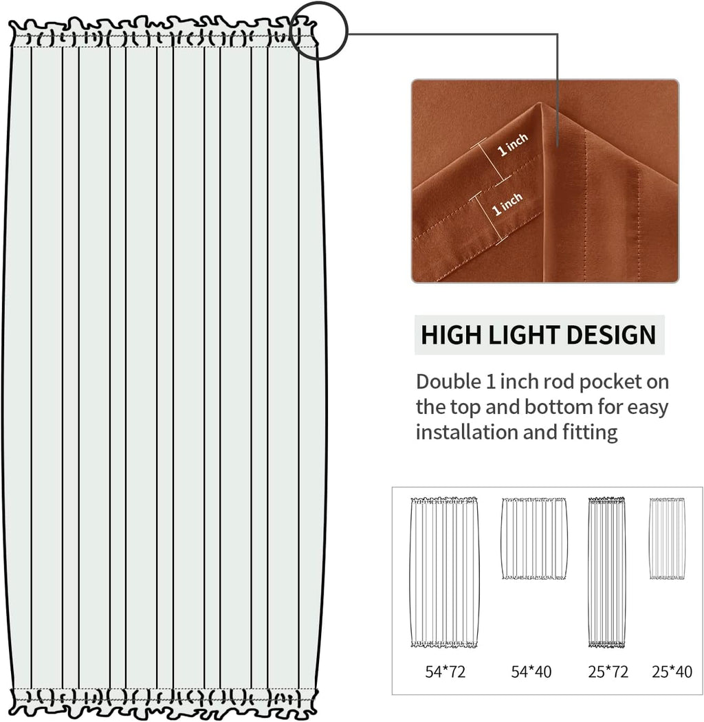 DWCN French Door Curtains – Rod Pocket Thermal Blackout Curtain for Doors with Glass Window, Kitchen and Patio Doors for Privacy, 54 X 72 Inches Long, 1 Curtain Panel with Tieback,Burnt Ochre