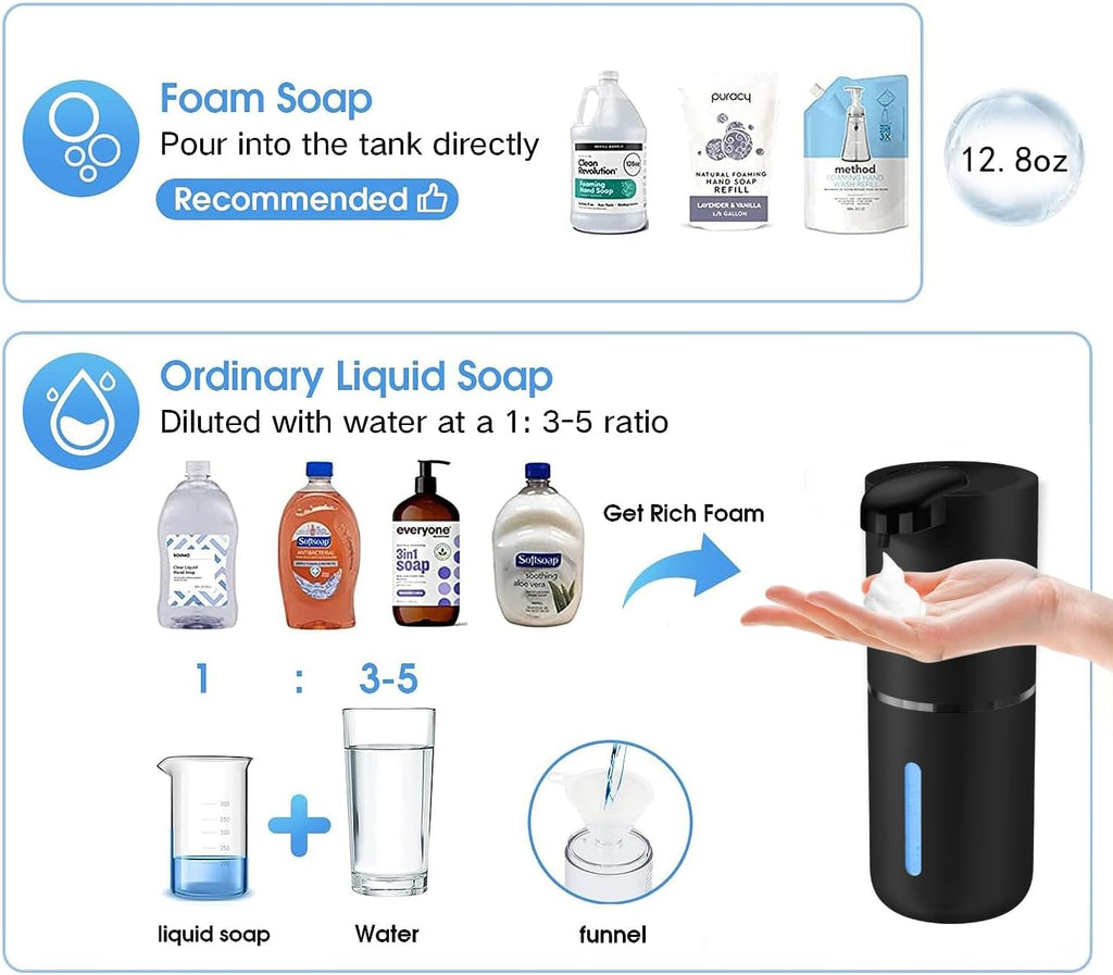 Automatic Foaming Soap Dispenser, Touchless Hand Soap Dispenser Rechargeable, Dish Foaming Liquid Dispenser Electric for Bathroom Countertop, Kitchen and Commercial 12.85 oz/380mL