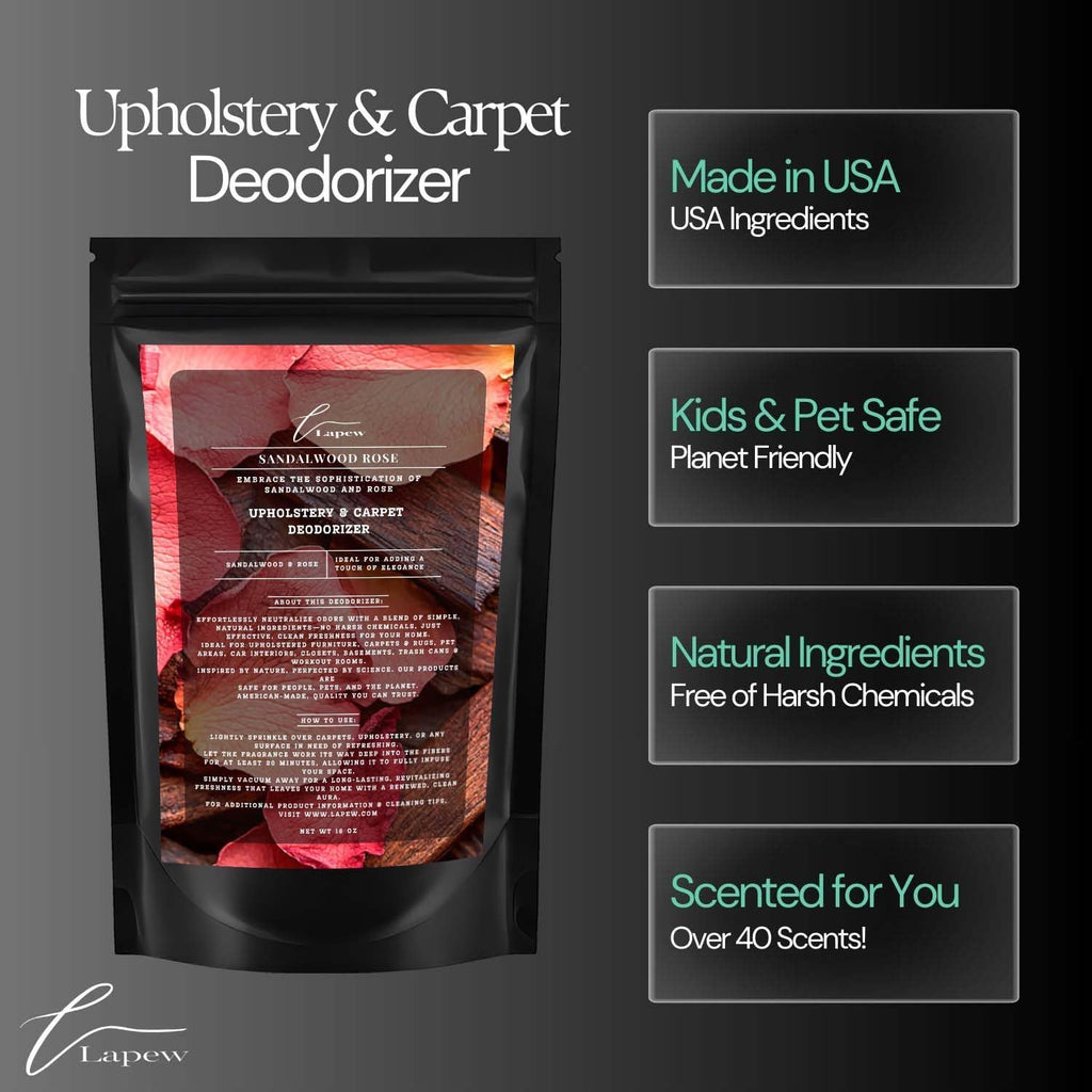 Sandalwood Rose Carpet Freshener Powder: Powerful Odor Eliminator for Home, Upholstery Deodorizer, Carpet Deodorizer, Pet Urine, Cat Litter Box - Sandalwood Rose Fragrance.