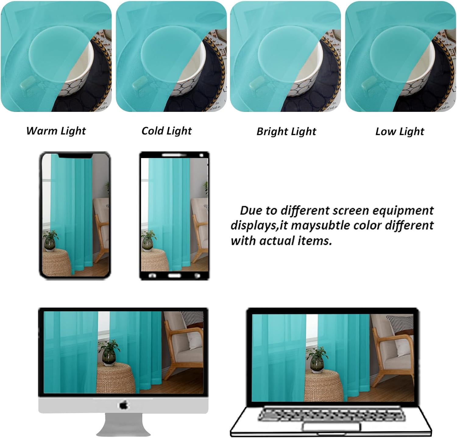 Chyhomenyc Turquoise Sheer Curtains 78 Inches Long 2 Panels Set for Living Room, Light Filtering Voile Lightweight Bedroom Curtains, Rod Pocket Solid Window Treatment Drapes, Each 42W x 78L