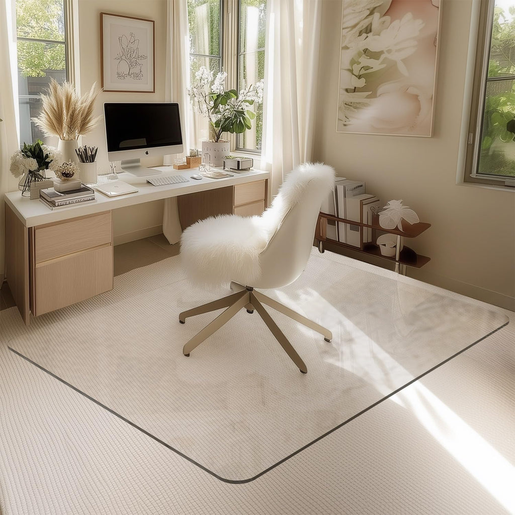 Office Chair Mat for Carpet & Hardwood, Upgraded 45" x 55" Dual Use Tempered Glass Chair Mat for Chair and Footrest Under Desk