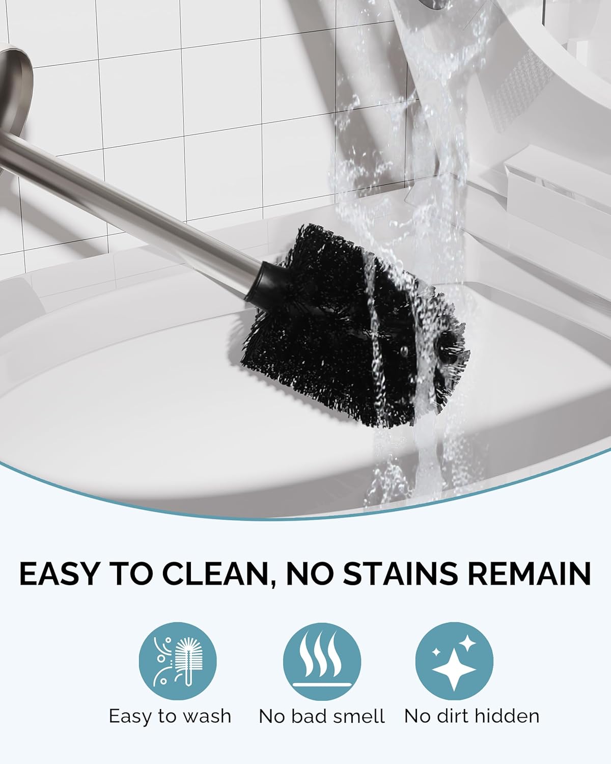 Toilet Brush and Holder Set, Stainless Steel Toilet Bowl Brush with Lid, Rust Proof Toilet Cleaner Brush with Caddy, Durable Bristles, Splash Proof, Ideal for Bathroom (1 Pack, Brushed Nickel)