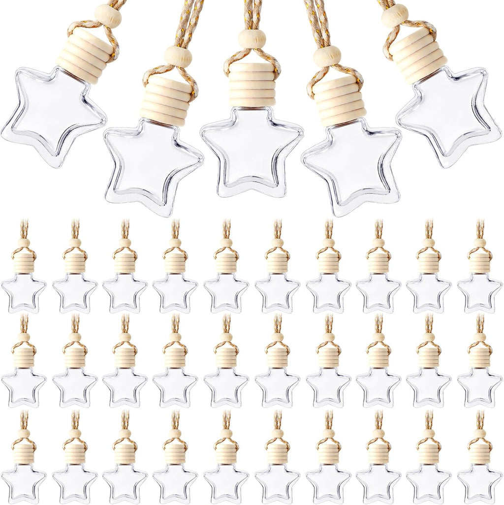 BBTO 50 Pcs Hanging Car Air Freshener Car Diffuser Bottles Empty Glass Perfume Bottle Freshener Diffuser Bottle Pendant for Essential Oil Fragrance Aromatherapy Bottle Ornament(Star)