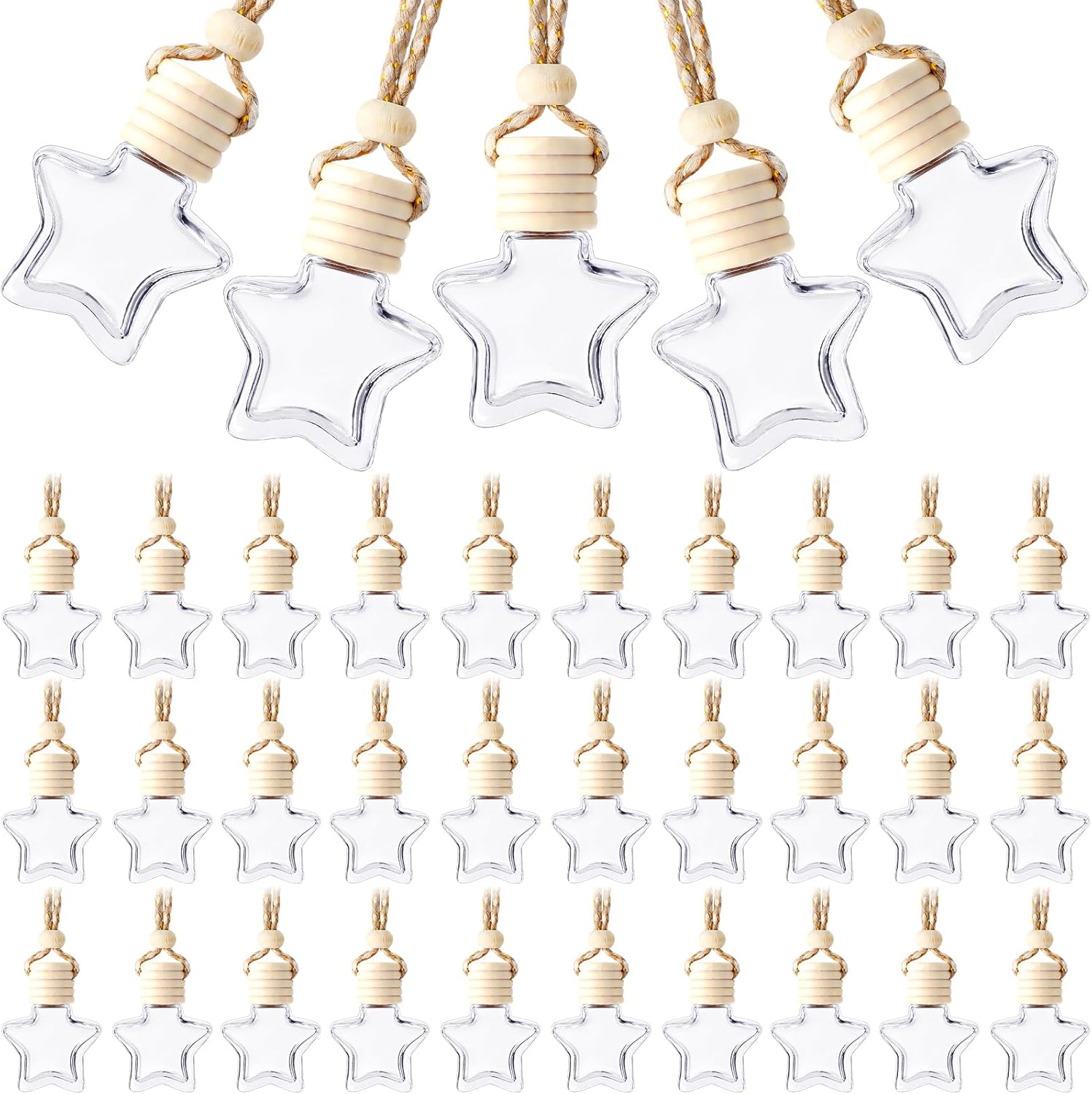BBTO 50 Pcs Hanging Car Air Freshener Car Diffuser Bottles Empty Glass Perfume Bottle Freshener Diffuser Bottle Pendant for Essential Oil Fragrance Aromatherapy Bottle Ornament(Star)