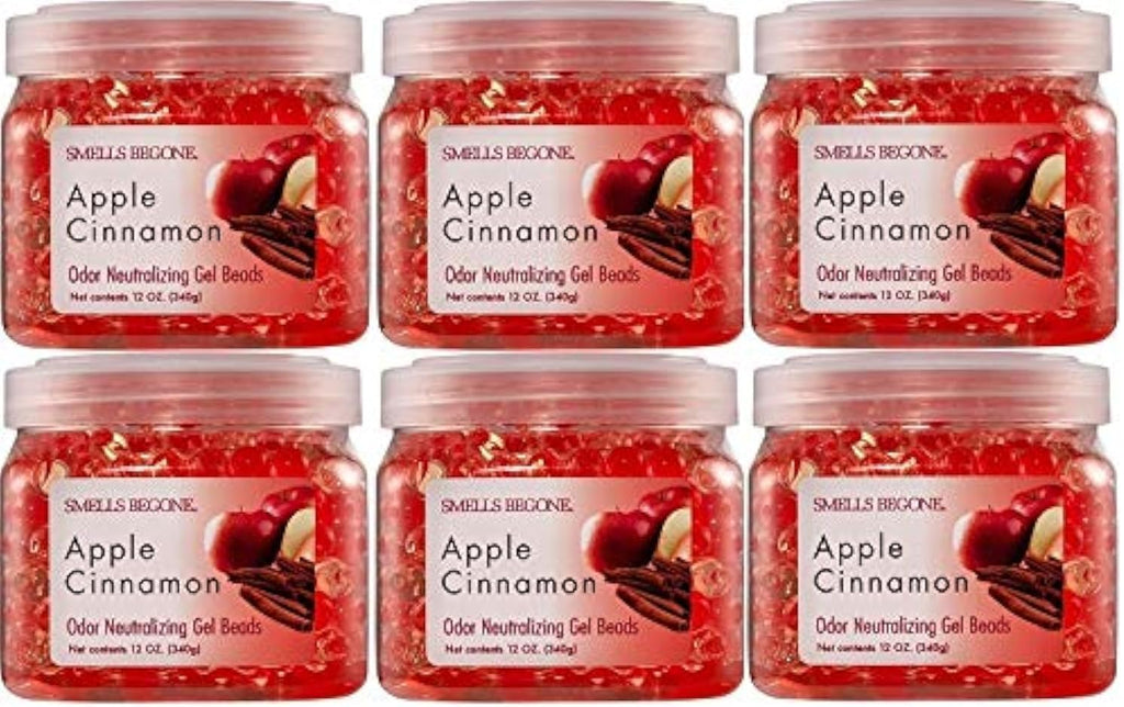 SMELLS BEGONE Odor Eliminator Gel Beads - 12 oz, Pack of 6 - Eliminates Odor in Bathrooms, Cars, Boats, RVs & Pet Areas - Air Freshener - Made with Essential Oils - Apple Cinnamon Scent