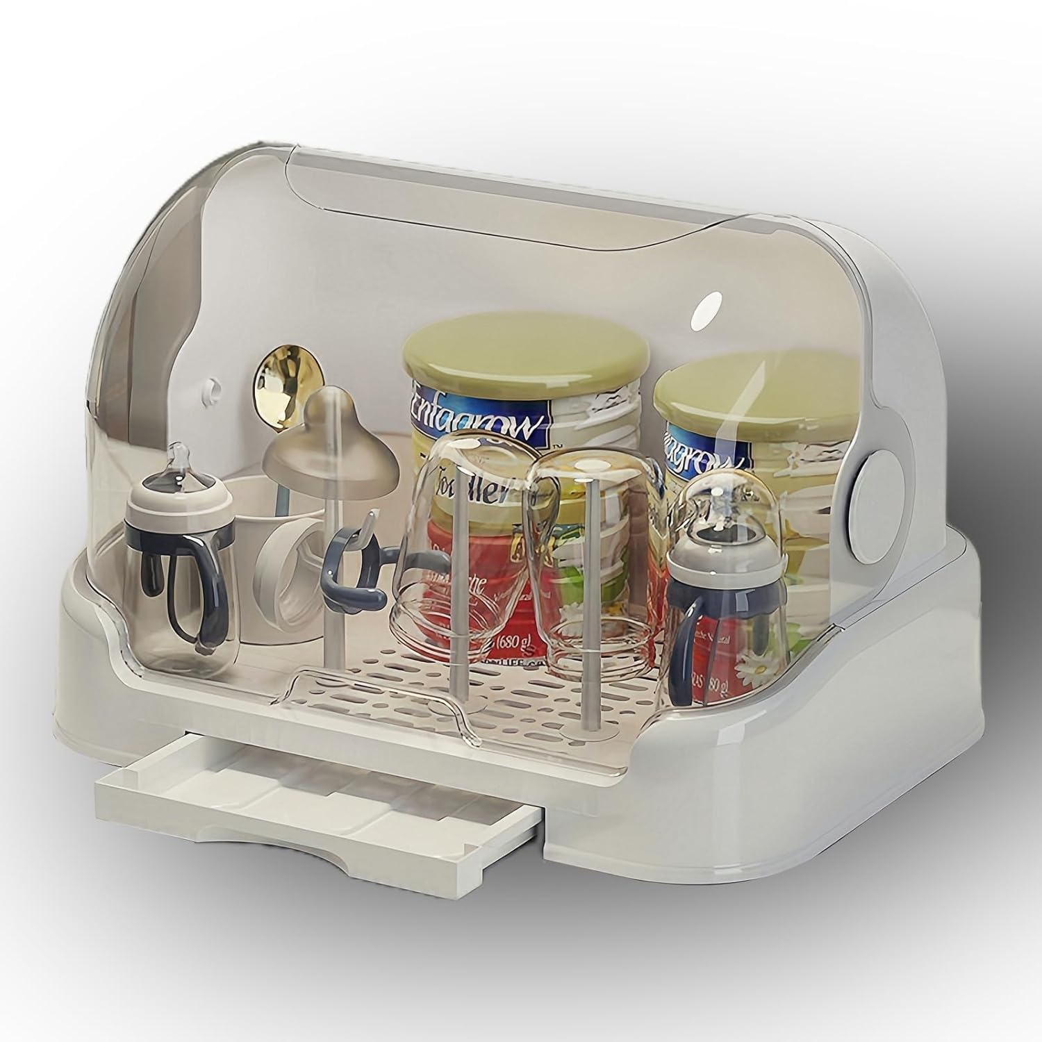 Zdolmy Baby Bottle Drying Rack Storage, Nursing Bottle Storage Box Organizer with Cover, Portable Kitchen Cabinet Organizer, Durable countertop Dryer (White)