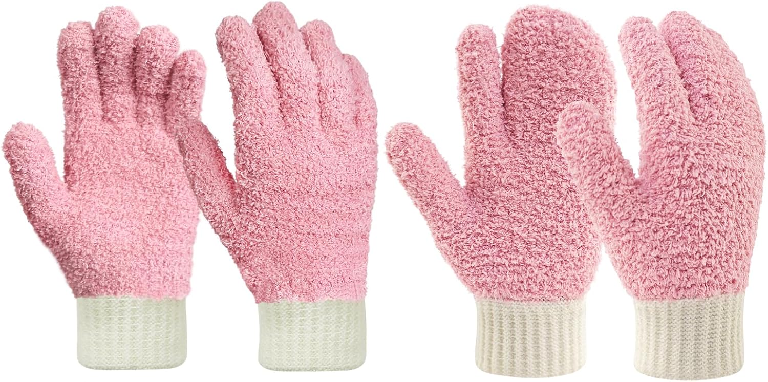MIG4U Microfiber Dusting Gloves House Cleaning Glove for Blinds, Windows, Shutters, Furniture, and Car, Reusable Lint-Free Pink 2 Pairs S/M