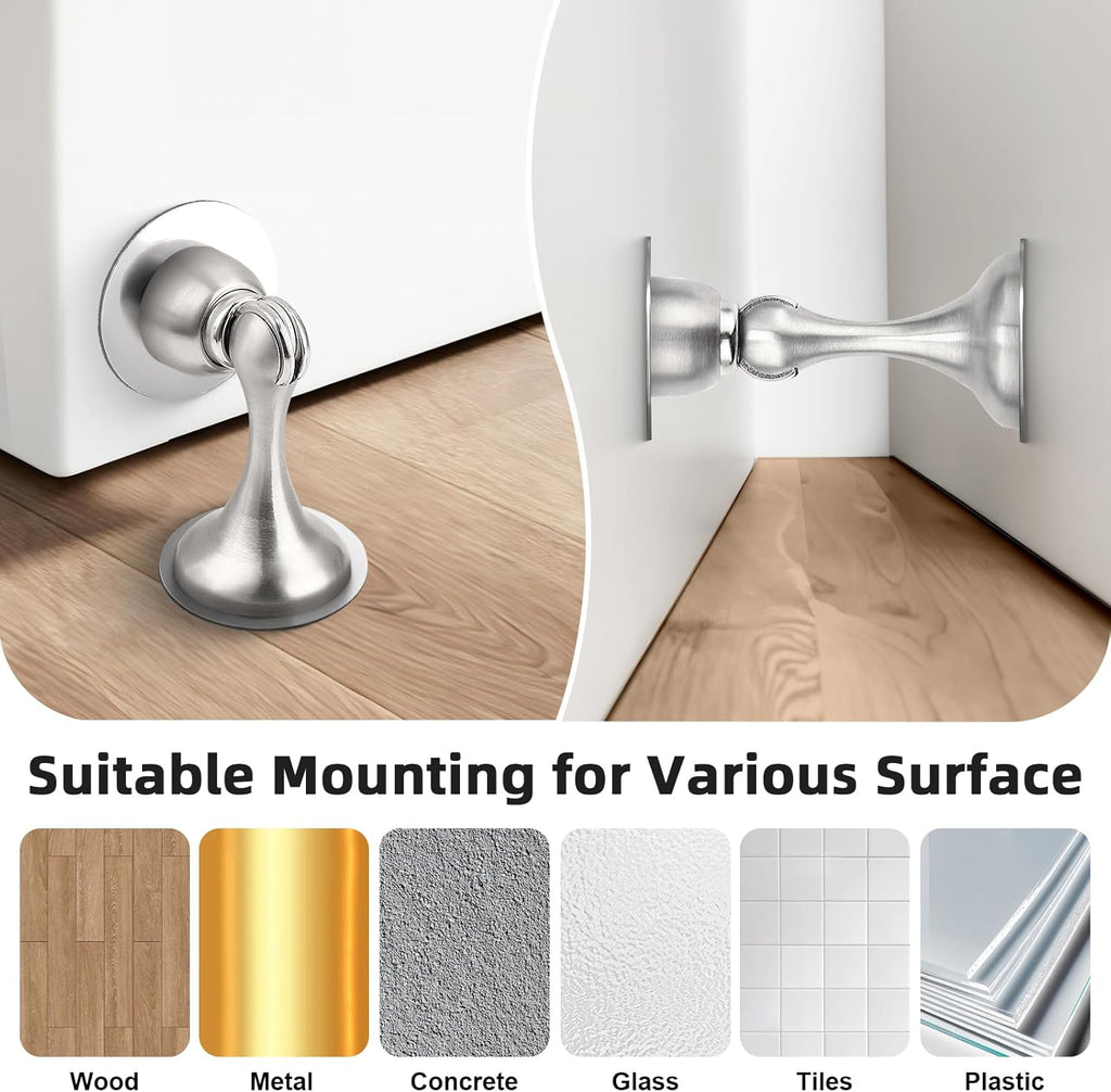 Probrico Brushed Nickel Magnetic Door Stoppers for Bottom of Door, Stainless Steel Magnet Door Catch Door Stops to Keep Door Open, Heavy Duty Door Holder, Wall and Floor Mounting, 1 Pack