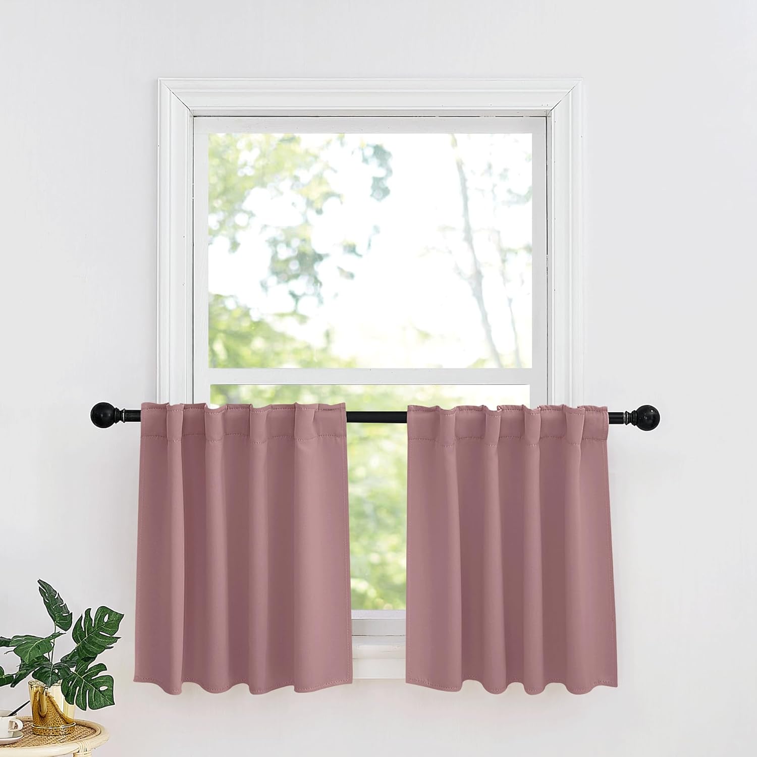 RYB HOME Kitchen Window Curtains - Blackout Privacy Half Window Curtains for Bedroom Bathroom Dining Living Room Cafe Office Short Tiers Drapes, W 34 x L 36 inches, 2 Panels, Wild Rose