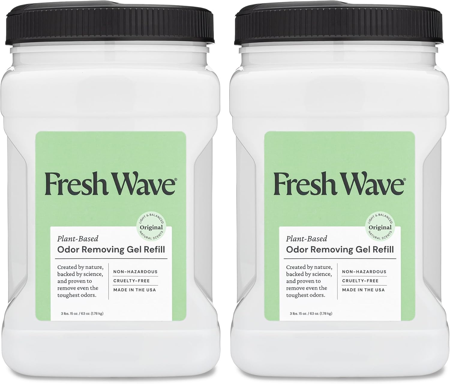 Fresh Wave Odor Removing Gel Refill, 63 oz., Pack of 2 - Safer Odor Absorbers for Home, Natural Plant-Based Odor Eliminator, Every 15 oz. lasts 30-60 Days, For Cooking, Trash & Pets