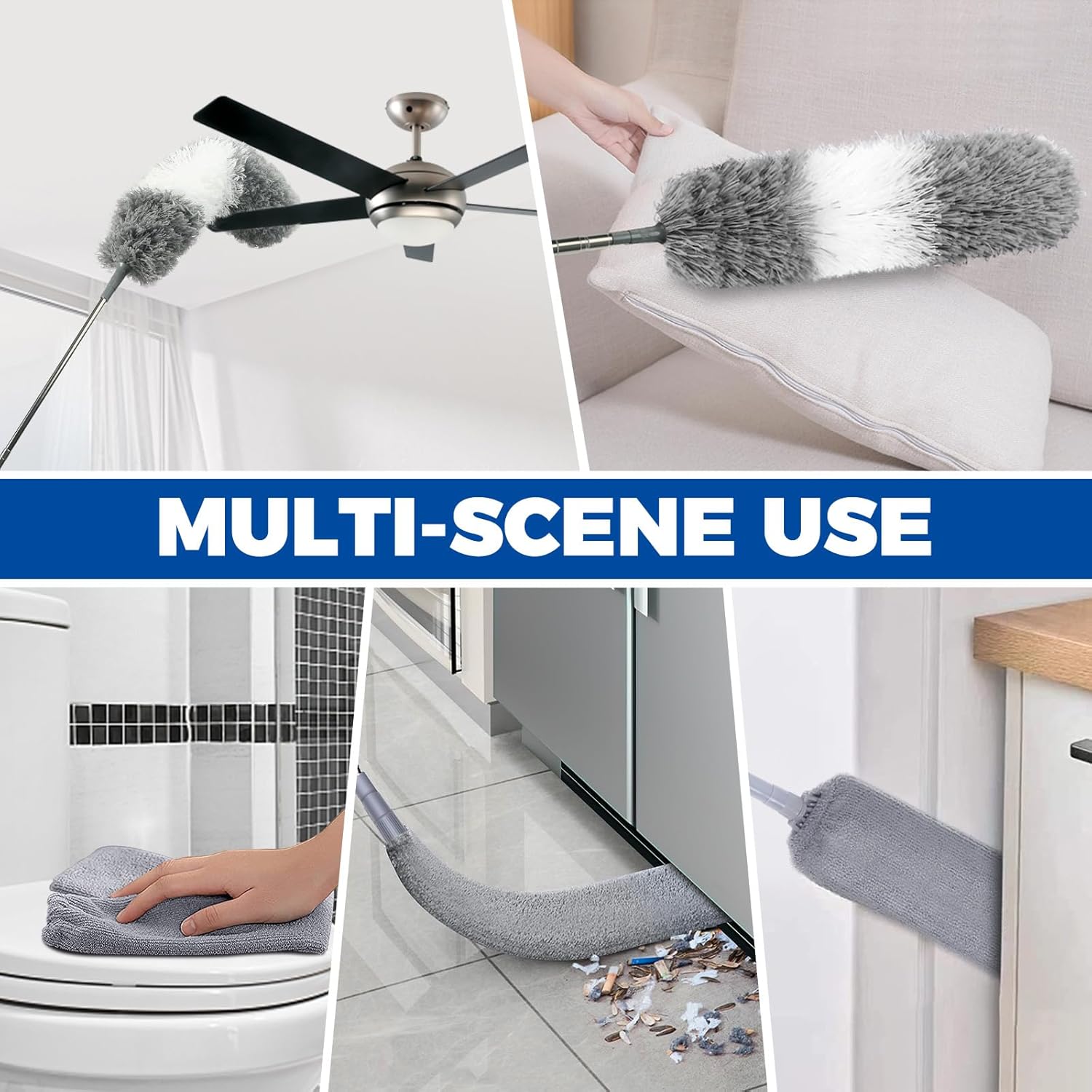 4 Pcs Dusters for Cleaning, 2 in 1 Microfiber Dusters and Retractable Gap Dust Cleaner with 1 Microfiber Dusting Cloths Long Handle 30-100 Inches Extension Pole for Ceiling Fan Cleaning Supplies