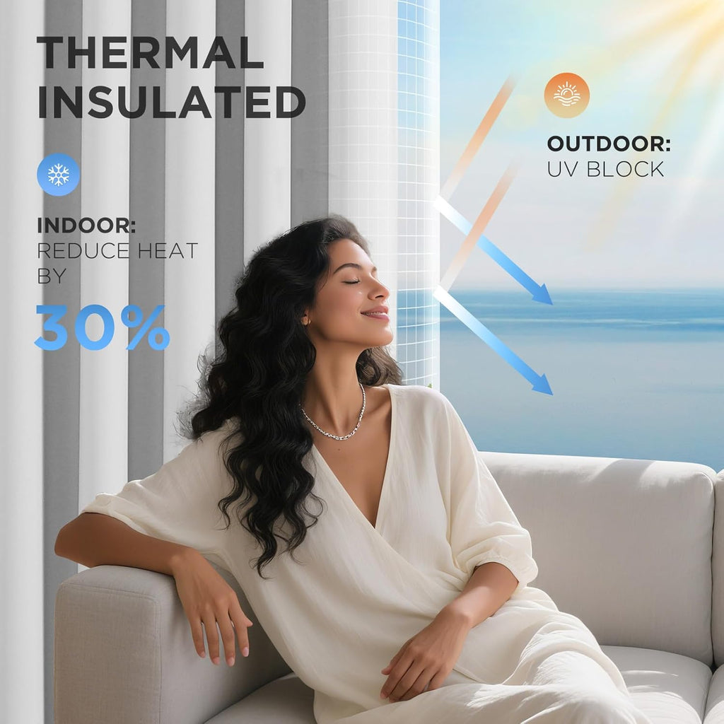 Joydeco Blackout Patio Sliding Door Curtains 108 Inches Long, Grommet Privacy Room Divider Curtains, Extra Wide Thermal Blackout Drapes for Bedroom Living Room (Greyish White, 70Wx108L, 1 Panel)