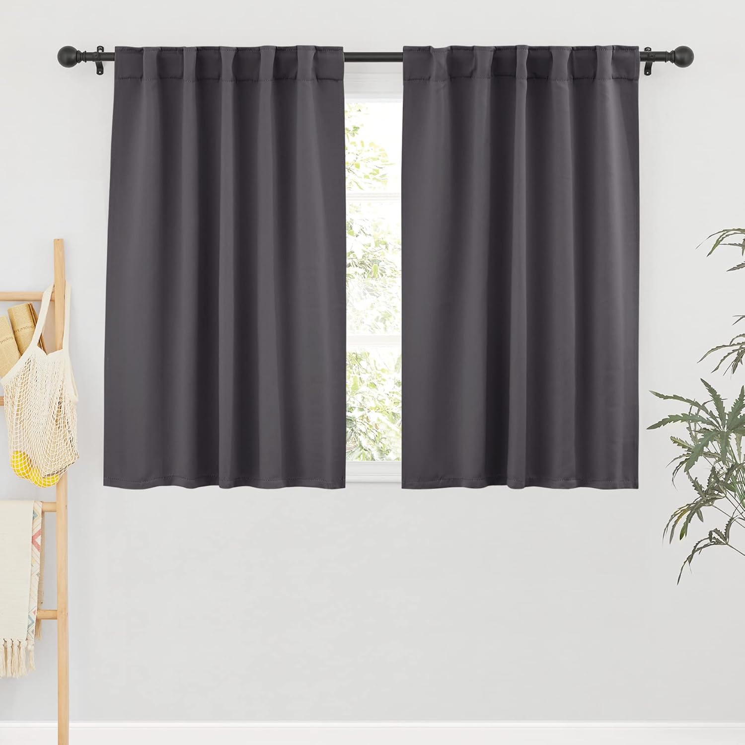 RYB HOME Small Window Curtains Blackout, Privacy Thermal Insulating Drapes for Bedroom Bathroom Basement Cafe Classroom Window Decor, W 34 x L 45 inches, Grey, 2 Panels