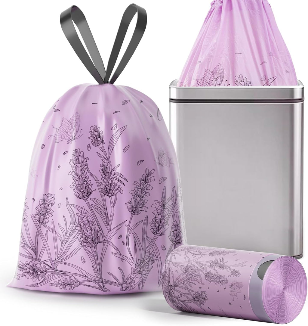VOK 13 Gallon Trash Bags with Lavender Print & Drawstring, Tear-Resistant Tall Kitchen Garbage Bags, Heavy-Duty Kitchen Trash Bags for Home, 50 Counts