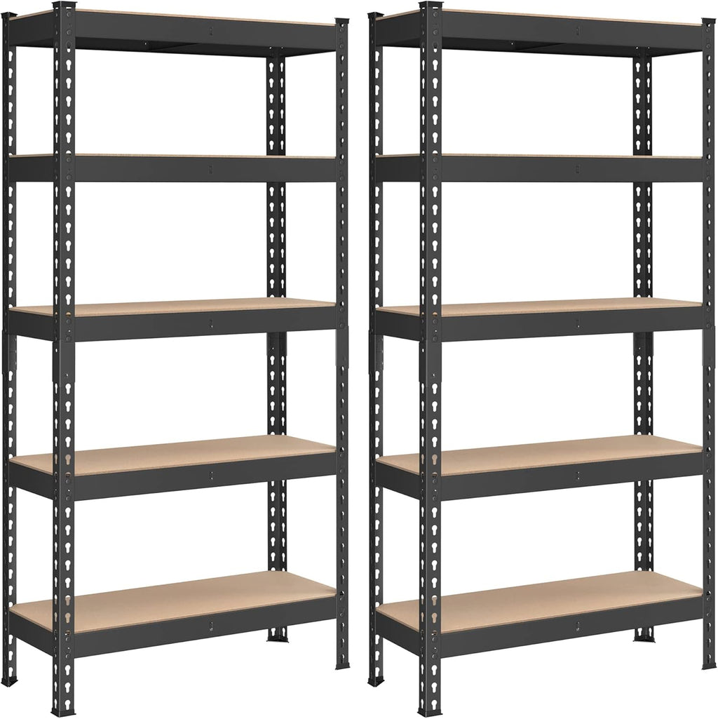 SONGMICS 5-Tier Storage Shelves, Load 2310 lb, Set of 2 Garage Storage, Boltless Assembly, Adjustable Shelving Unit, 11.8 x 29.5 x 59.1 Inches, for Study Shed Basement, Black UGLR300B02