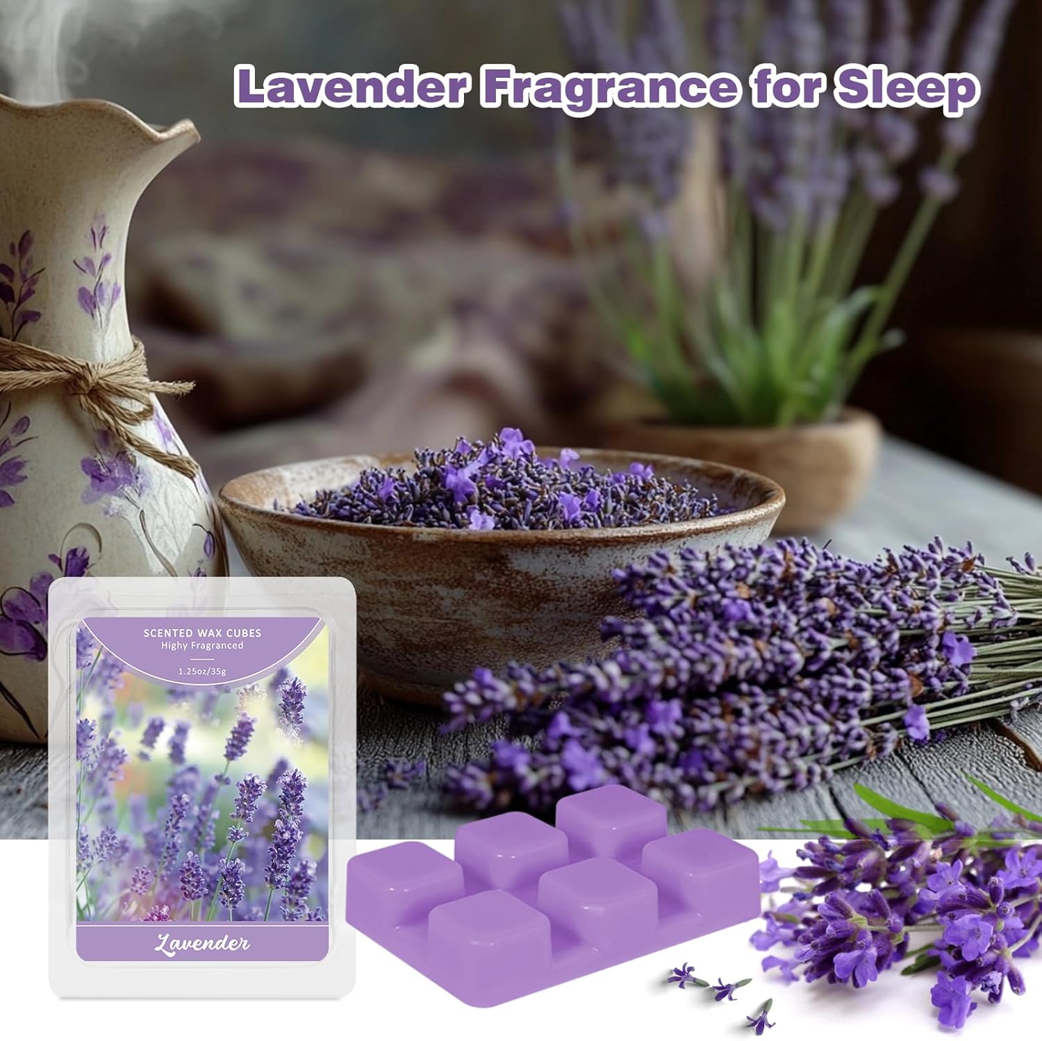 SCENTORINI Wax Melts Wax Cubes, Long Lasting Lavender Wax Melts for Sleep, Scentsy Wax Melts for Warmer 4 Pack, Scented Soy Wax Strong Scent, 4 * 1.25oz