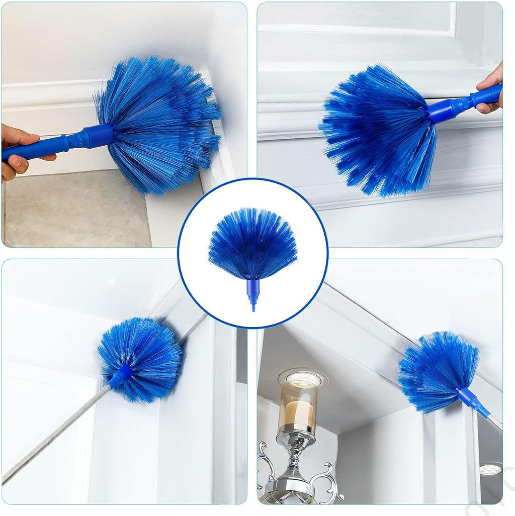 Duster, Microfiber Dusters with 2 Handle Sets, Durable 15-98.1 Inches Long Telescopic Rod, Washable, Feather Dusters for Cleaning Cobweb and Ceilings Fans, 5 Pack (Blue)