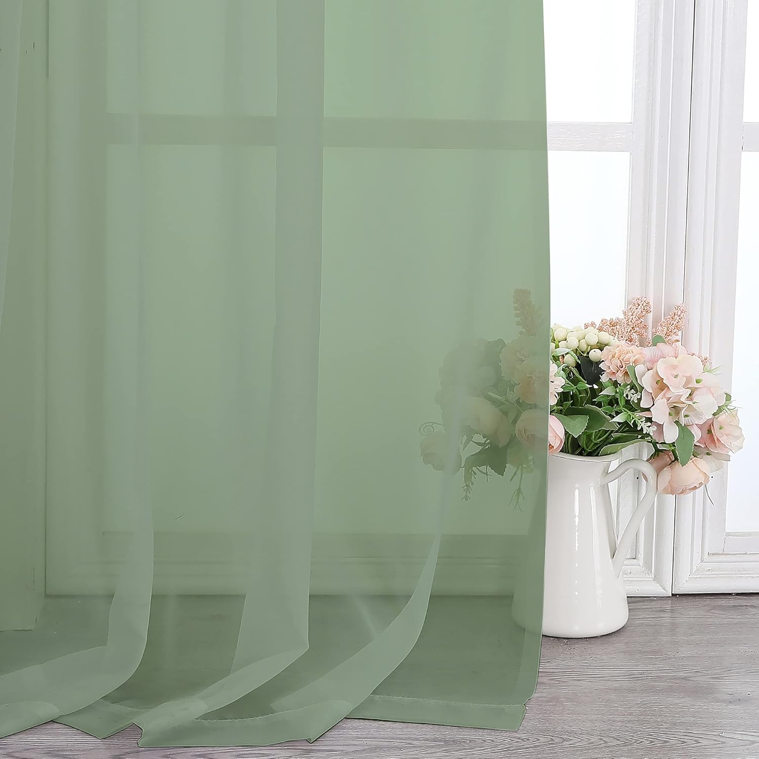 Chyhomenyc Living Room Sheer Curtains 96 Length 2 Panels Set for French Door, Gorgeous Window Decoration for Wedding & Party & Backdrop & Canopy, Sage Green, Each 42Wx96L in, 8 Feet
