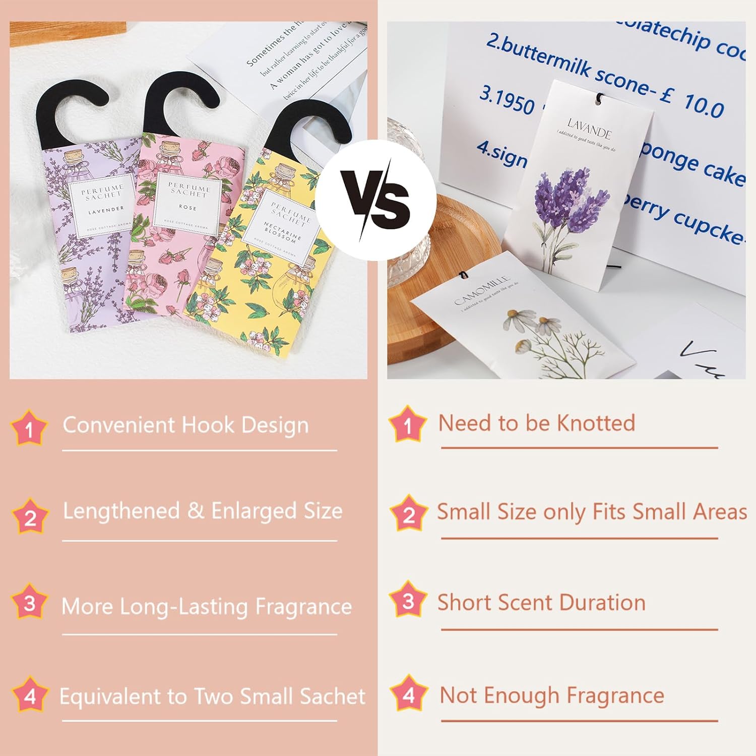 ROSE COTTAGE Large 12 Packs Jasmine Hanging Closet Deodorizer Air Freshener Long Lasting Scented Sachets Smell Goods for House