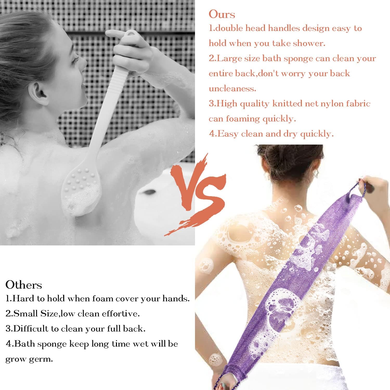 Dr.Pedi 3 Pieces African Net Sponge with Handles Long African Exfoliating Net Washcloth Bath Sponge Net Cloth Wash Net Body Back Scrubber for Shower Loofah