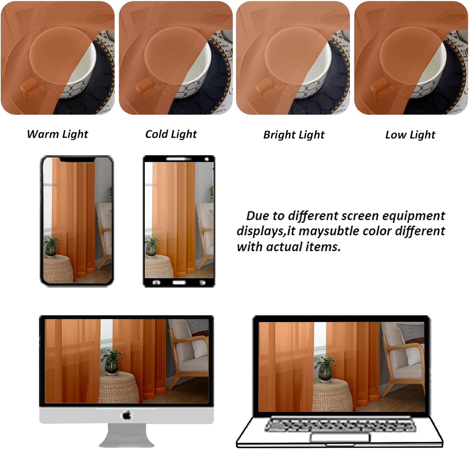 Chyhomenyc Sheer Valances for Windows 2 Pack, Small Window Curtains for Living Room Bathroom Cafe Laundry Basement, Modern Top Dual Rod Pocket Voile Curtain, 42W x 18L inches, Orange