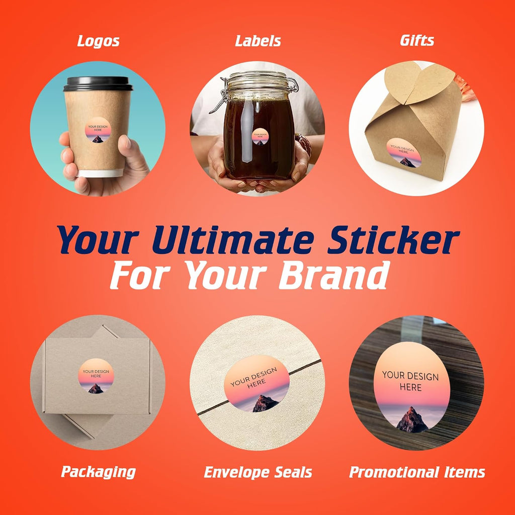 100 Custom Vinyl Stickers - Upload Your own Image, Text, Design, Logo - Personalized Logo Labels for Handmade, Packaging, Bottle, Jars, Candle, Brand Stickers (Mountain, 1x1)