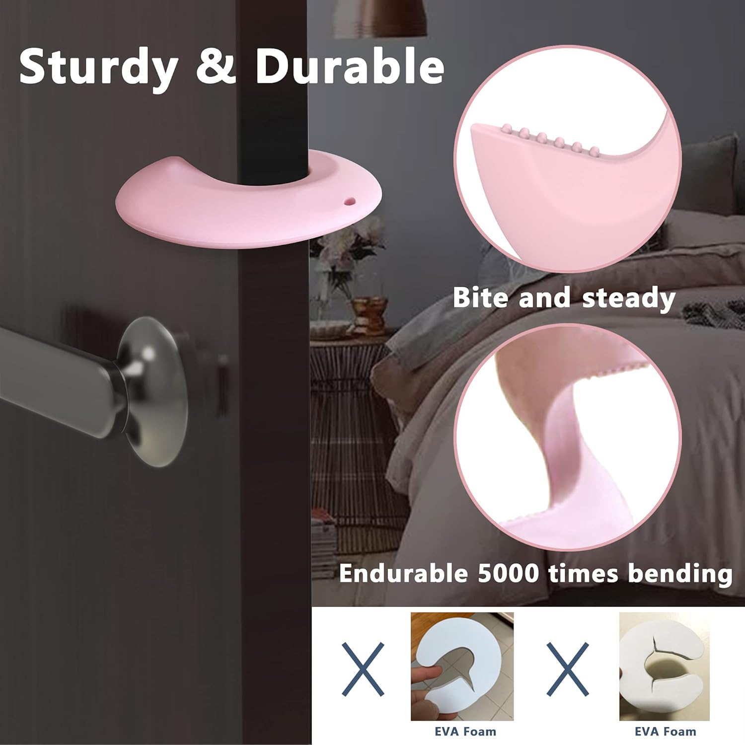 Silicone Door Pinch Guard and Door Slam Stopper, Durable Finger Pinch Guard, Prevents Pinch Injuries, Slamming Doors, Door Stopper for Kids, 4 Packs Pink.