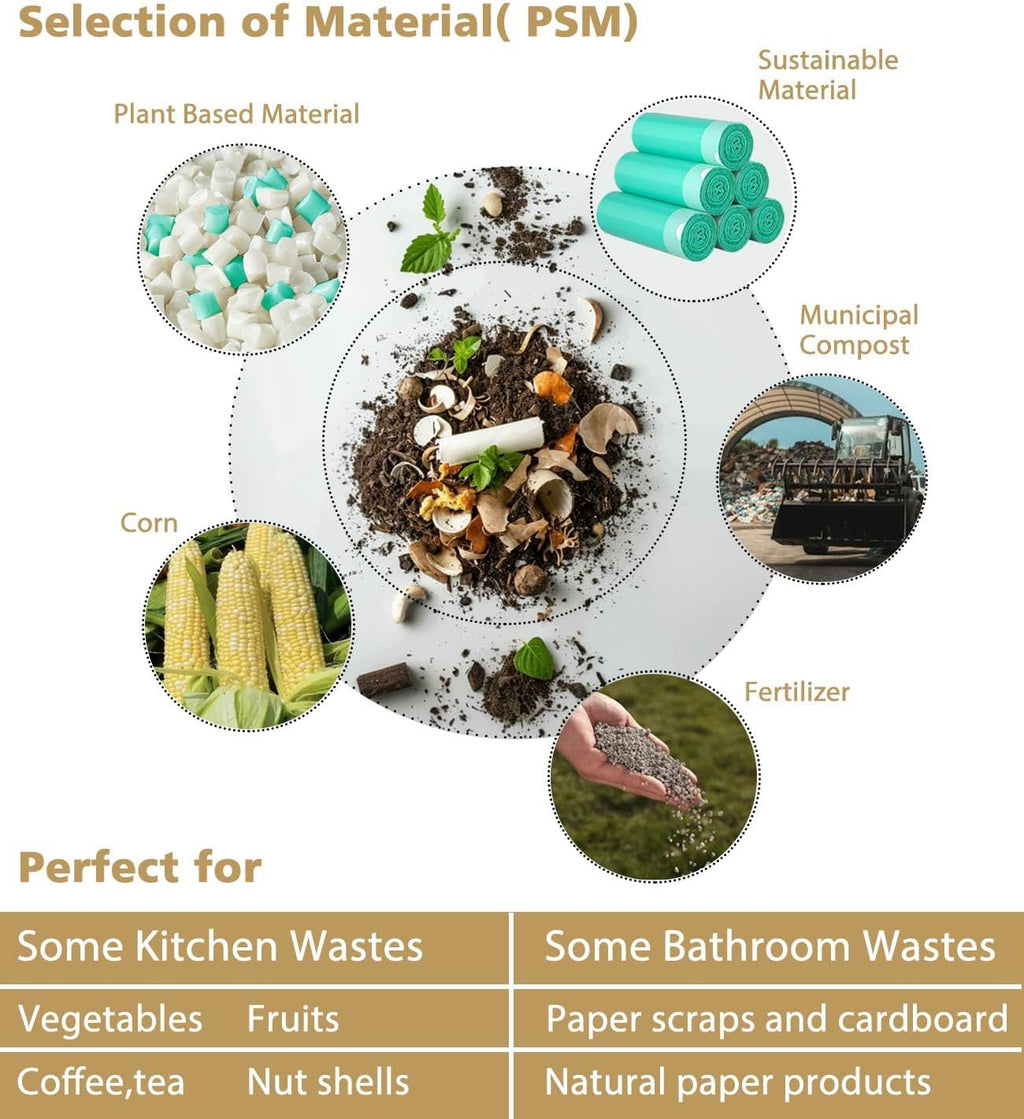 AYOTEE Compostable Trash Bags 4 Gallon Drawstring Trash Bags,100 Counts Ultra Strong Unscented Garbage Bag Small TrashBags Waste Basket Liners for Bathroom, Kitchen, Car, Pet