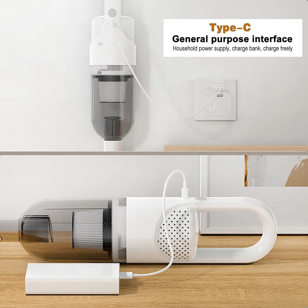 6-in-1 Lightweight Stick Vacuum Cleaner with 100W Powerful Motor, Mini Portable Household Handheld Vacuum Cleaner for Domestic Hard Floors, Carpets and Pet Hair (White Cordless Without Plug)