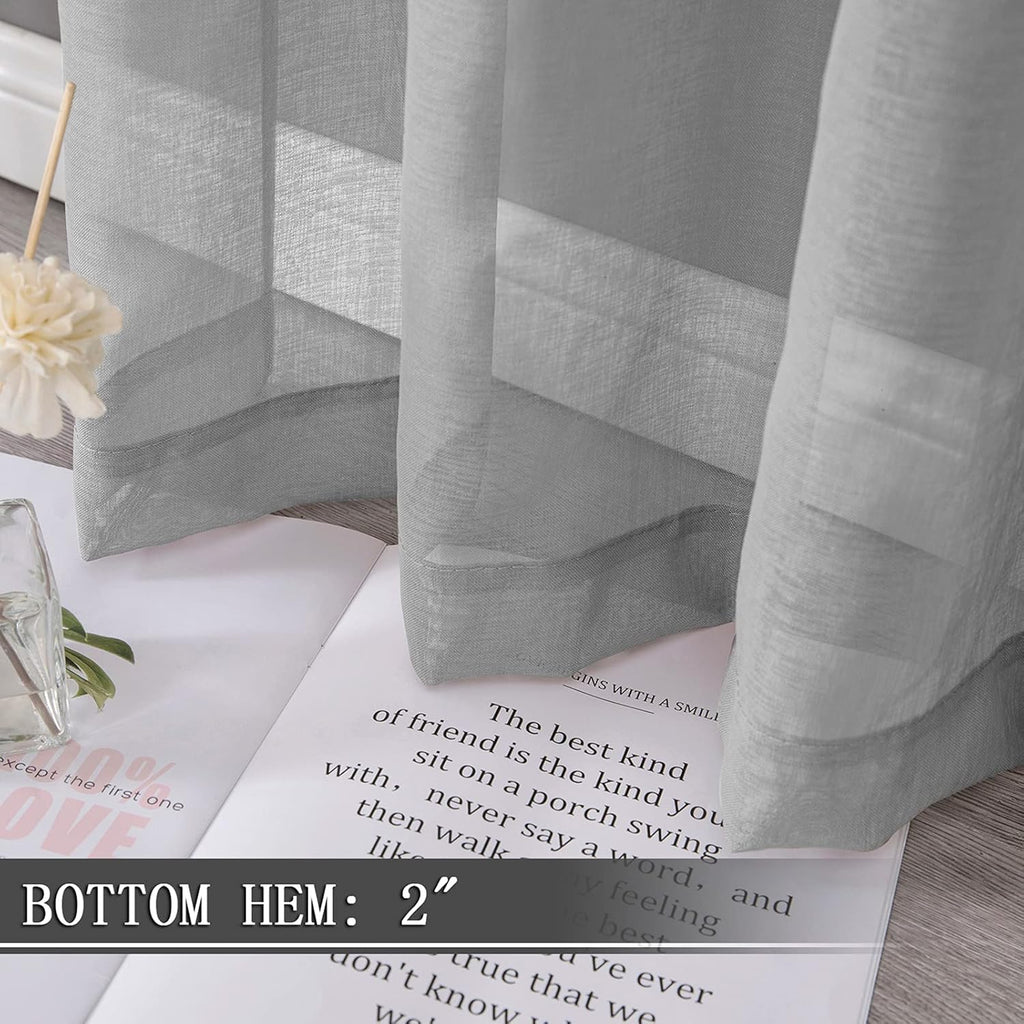 Tollpiz Short Sheer Curtains Linen Textured Living Room Curtain Sheers Light Filtering Rod Pocket Voile Curtains for Bedroom, 42 x 45 inches Long, Silver Grey, Set of 2 Panels